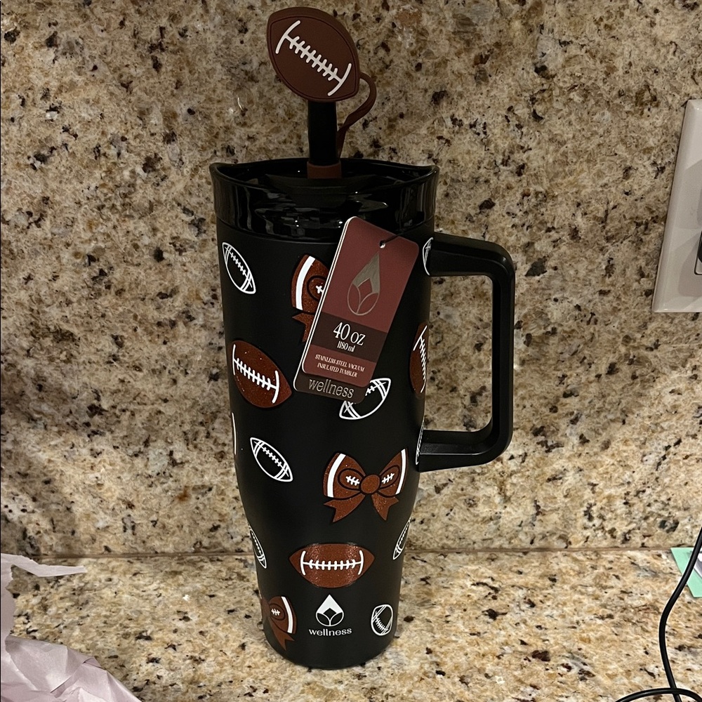 Wellness Football Themed Black Tumbler 40oz